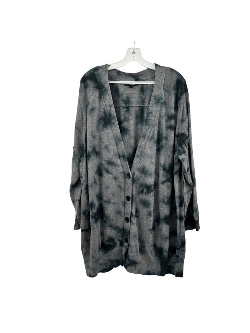 A New Approach Womens Tie Dye Cardigan Duster V-Neck Button Up Gray Size 3X